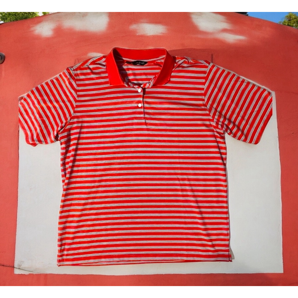 Men's Walter Hagen Polo Shirt, Red & White Striped, Size L short sleeve golf